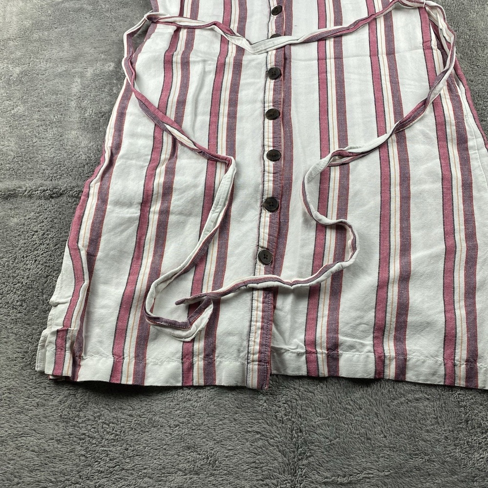 LOFT Linen Shift Dress Button Down Tie Belt Womens 2P Petite Striped White Pink - Picture 3 of 13